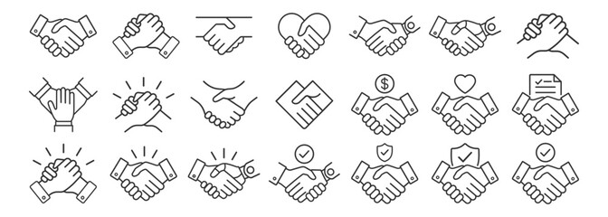 Fototapeta premium Handshake icons set. Business agreement, partnership and teamwork concept on transparent background