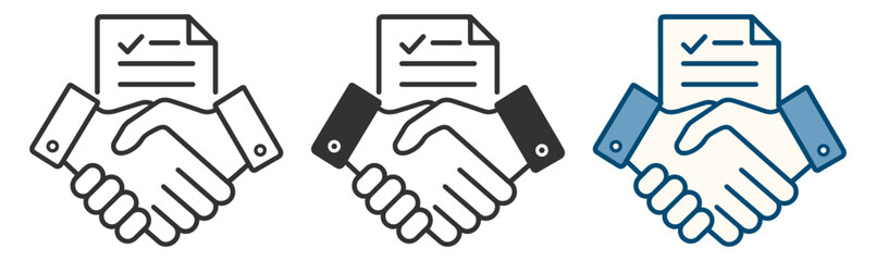 Handshake with document icon. Business contract and agreement concept on transparent background