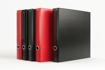 Sleek arrangement of office folders with a standout red folder in a modern workspace