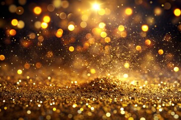 Golden Glitter Sparkle Background Abstract Festive Design with Bokeh Light Effects Shimmering Texture for Holiday Celebrations and Decorative Projects