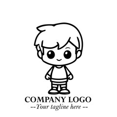 Black and White Chibi Boy Illustration with Jacket and Boots in Bold Thick Line Art Minimal Style
