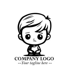 Black and White Chibi Boy Illustration with Jacket and Boots in Bold Thick Line Art Minimal Style
