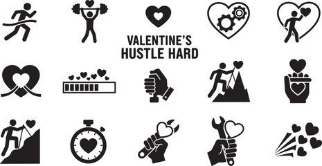 Naklejka premium Valentine hustle hard icons heart love