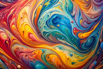 Fluid Art with Acrylic Paint Swirls Abstract Background Vibrant Colors Flowing Texture