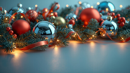 Colorful Christmas Ornament Arrangement, AI-Generated Digital Illustration