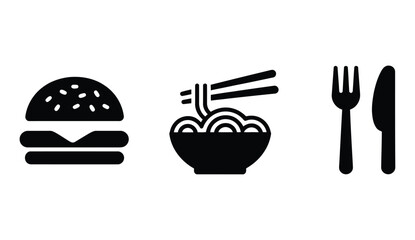 Craving Deliciousness? Get Your Food Icons Here Featuring Burger, Noodles, and Cutlery Ready for Your Designs, Menus, and Recipes, Perfect for Restaurant and Cafe Branding