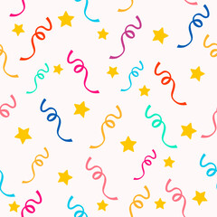 Bright Party Confetti Seamless Pattern. Colorful Celebration Background Vector.
