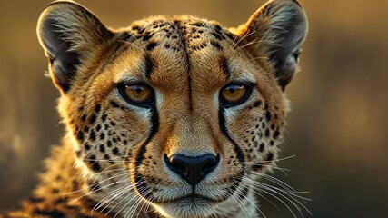 Camera drawing cheetah locking gaze in savannah light, blinking and twitching whiskers - Powered by Adobe