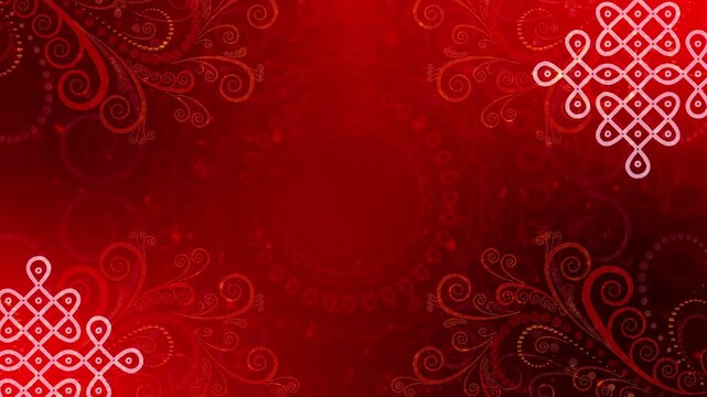 Festive Deep Red Kolam Swirls Animated Background