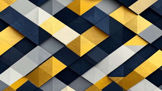 Abstract geometric pattern of interlocking diamond shapes, gold, navy, and gray tones