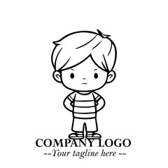 Black and White Chibi Boy Illustration with Jacket and Boots in Bold Thick Line Art Minimal Style
