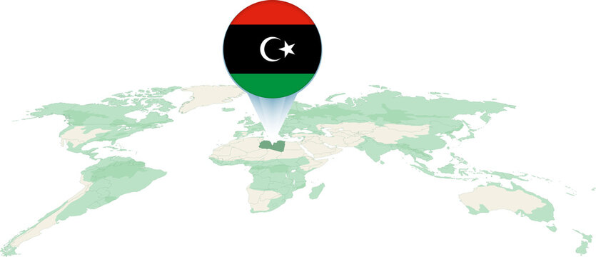 World Map with Libya Flag Pinpoint
