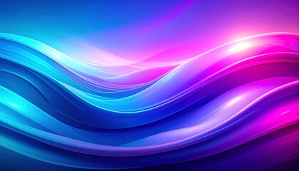 An ethereal abstract composition of smooth, flowing waves illuminated by vibrant neon lights in shades of blue and magenta