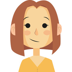 Pixel Art Portrait of a Young Woman with Short Brown Hair and a Yellow Top Featuring a Transparent Background