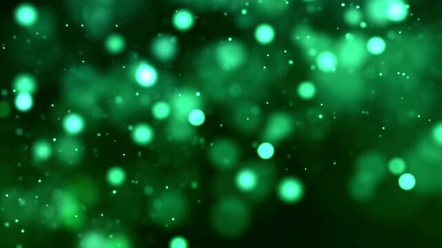 Bokeh natural glittering green particles. Abstract background with shining bokeh sparkles. Smooth animation. for your logotext. Abstract green bokeh particles seamless loop 4k 