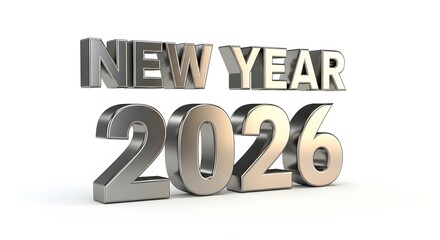 Silver 3d numbers 2026 foe new year isolated on transparent background