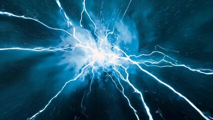 Pulsing core brightness driving vortex expansion in cosmic void, branching blue electric filaments - Powered by Adobe