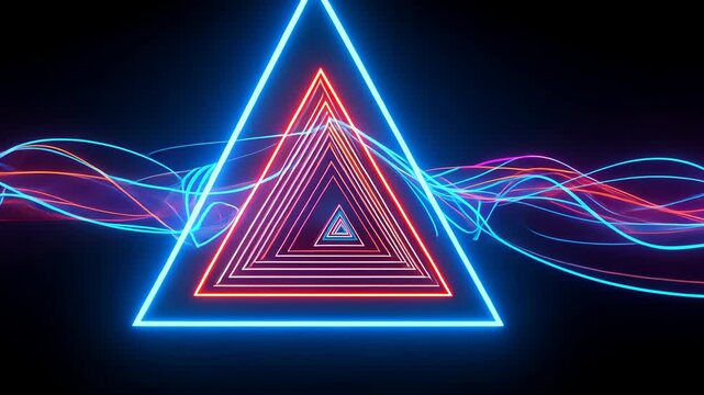 Starting on digital void revealing neon triangle cycling hues pulsing bands flickering sparks