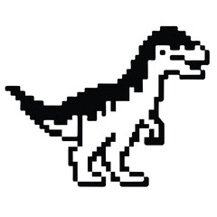 Pixelated Dinosaur on White Background Retro Black and White Art