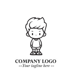 Obraz premium Black and White Chibi Boy Illustration with Jacket and Boots in Bold Thick Line Art Minimal Style 