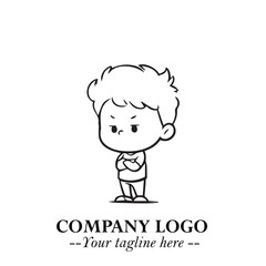 Black and White Chibi Boy Illustration with Jacket and Boots in Bold Thick Line Art Minimal Style
