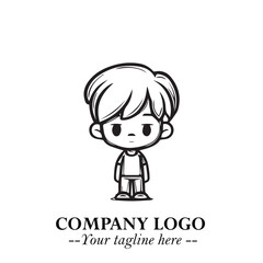 Black and White Chibi Boy Illustration with Jacket and Boots in Bold Thick Line Art Minimal Style
