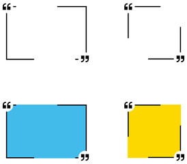 Quote box frame icon set. Monochrome simple horizontal frame. Quotes. Quotation marks. Comment, text box. Speech bubbles with quotation marks. Blank text message box for quotes. Blog post template