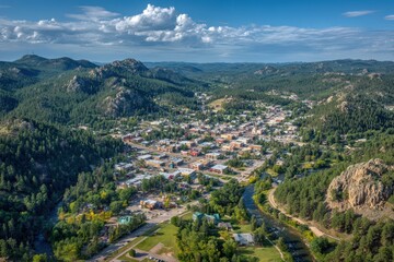 Fototapeta premium Hill City South Dakota Aerial View: Discovering the Charming Town in the Black Hills