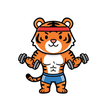 Vector Illustration of Tiger Lifting Dumbbells