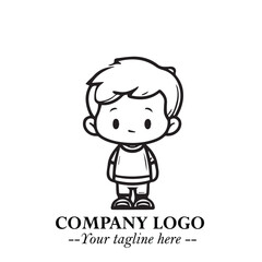 Black and White Chibi Boy Illustration with Jacket and Boots in Bold Thick Line Art Minimal Style
