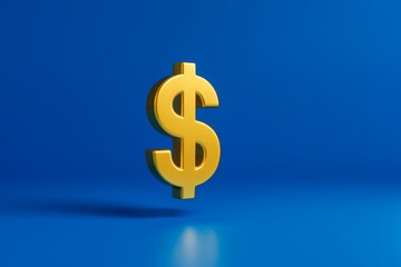 Fototapeta premium Golden Dollar Symbol on Blue Studio Background