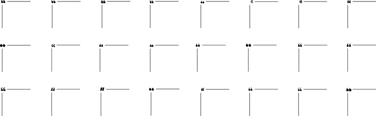 Quote box frame icon set. Monochrome simple horizontal frame. Quotes. Quotation marks. Comment, text box. Speech bubbles with quotation marks. Blank text message box for quotes. Blog post template.
