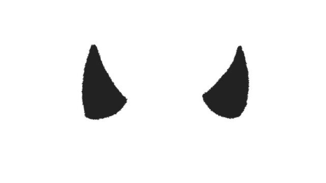 シンプルな黒い悪魔の尖った2本の角の手描きアイコン。落書きスタンプのループする4Kアニメーション