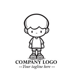 Black and White Chibi Boy Illustration with Jacket and Boots in Bold Thick Line Art Minimal Style
