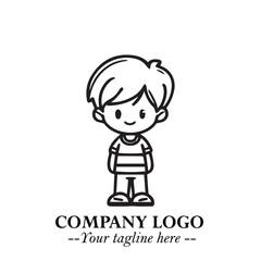 Black and White Chibi Boy Illustration with Jacket and Boots in Bold Thick Line Art Minimal Style
