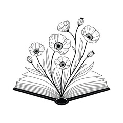 Poppies blooming from an open book illustration