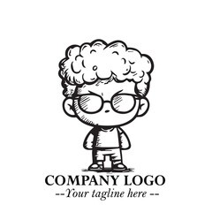 Black and White Chibi Boy Illustration with Jacket and Boots in Bold Thick Line Art Minimal Style
