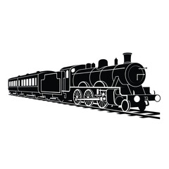 Obraz premium Classic steam locomotive pulling passenger cars on tracks