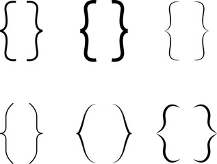 Curly braces, double symmetric brackets. Typography symbols pair, frames for punctuation, maths, elements sign for text quote, mathematics.