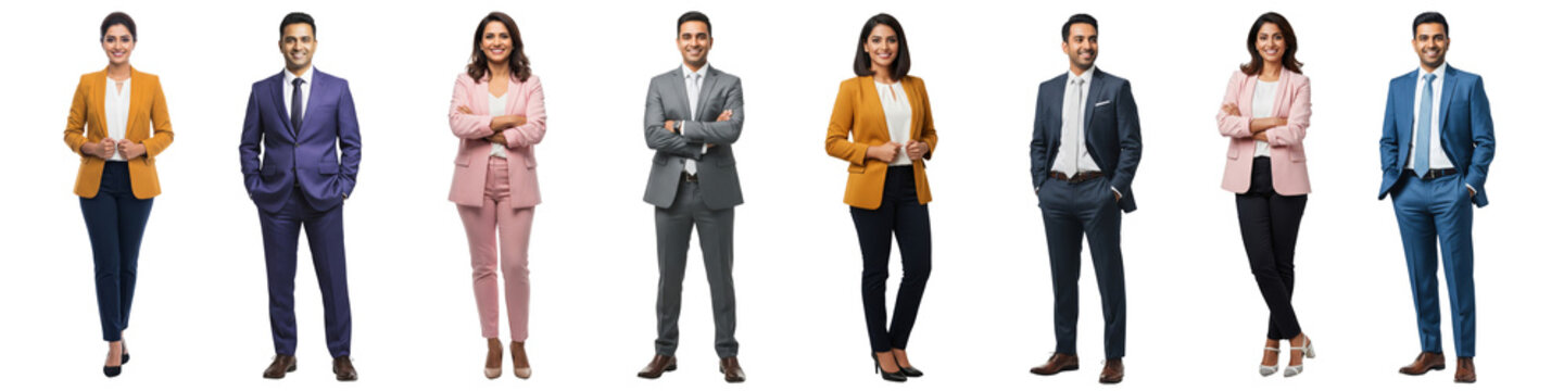 Diverse of Indian business people standing confident isolated on white or transparent background