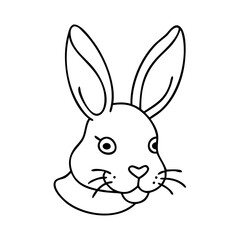Cute rabbit face line art illustration with big ears
