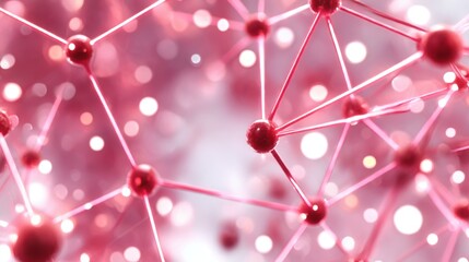 Detailed view of interconnected red particles showcasing molecular structures in a scientific digital background