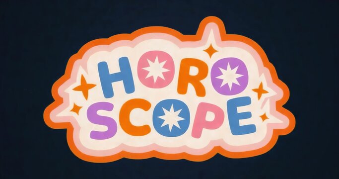 Floating stylized text reading HOROSCOPE on dark navy backdrop, with embedded starbursts and icons - Powered by Adobe