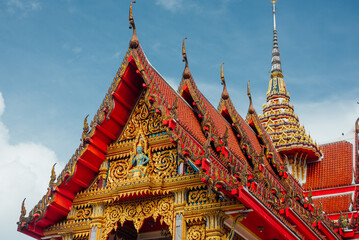 Ornate roof and spire of Wat Chalong temple, Phuket, Thailand