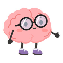 Cartoon Brain Wearing Glasses Illustration