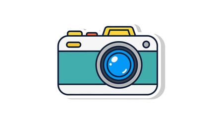 Stylized cartoon camera icon featuring playful colors and a contemporary design element