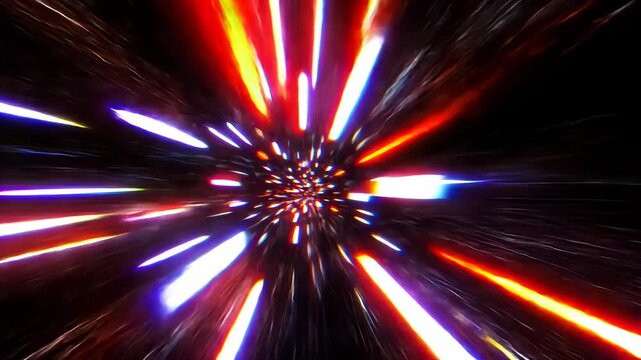Engaging hyperdrive and propelling tunnel effect through dark void, with multicolored light streaks