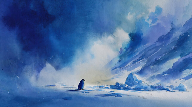 Penguin in Abstract Snowy Landscape - Powered by Adobe