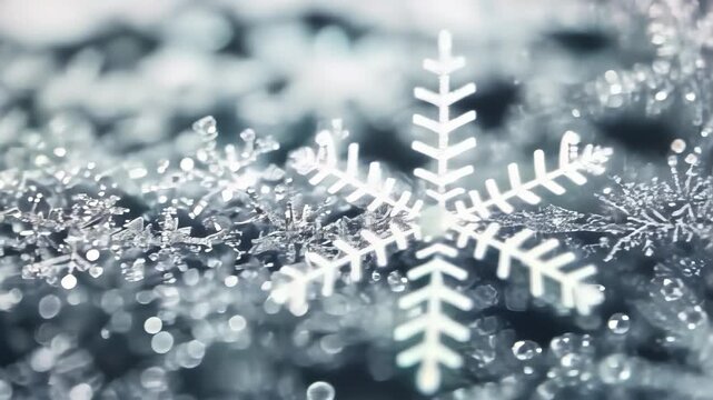 Frost crystals glistening in macro after two seconds, stylized snowflake emerging accenting texture