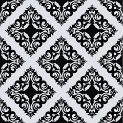 Black floral pattern on white background, seamless, designed for background, decoration, wallpaper, fabric, clothing, tiles.